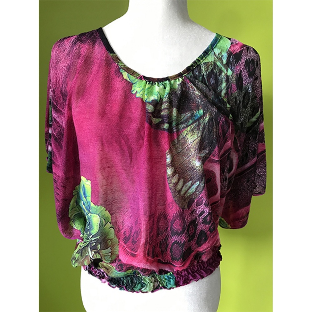 Magic Avenue Garter Waist Floral Fuschia Top Sz M